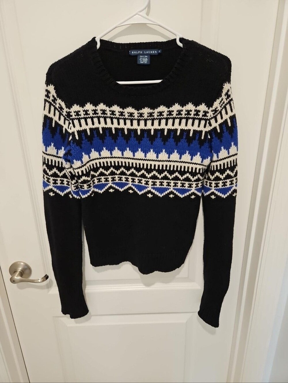 Ralph Lauren Fair Isle Cashmere Angora Sweater Black Blue Size S